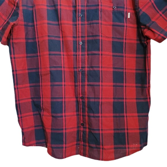 Active Ride Shop Mens Shirt XL Red Navy Plaid Button Up Short Sleeve - Picture 3 of 6